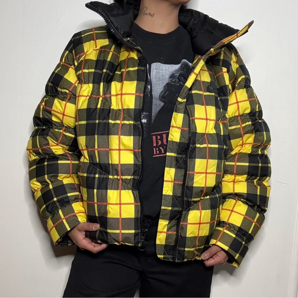 Nike Yellow and Black Plaid Puffer Jacket